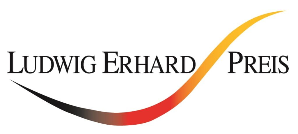 Logo des Ludwig Erhard Preises mit dynamischer Linie in deutschen Nationalfarben.